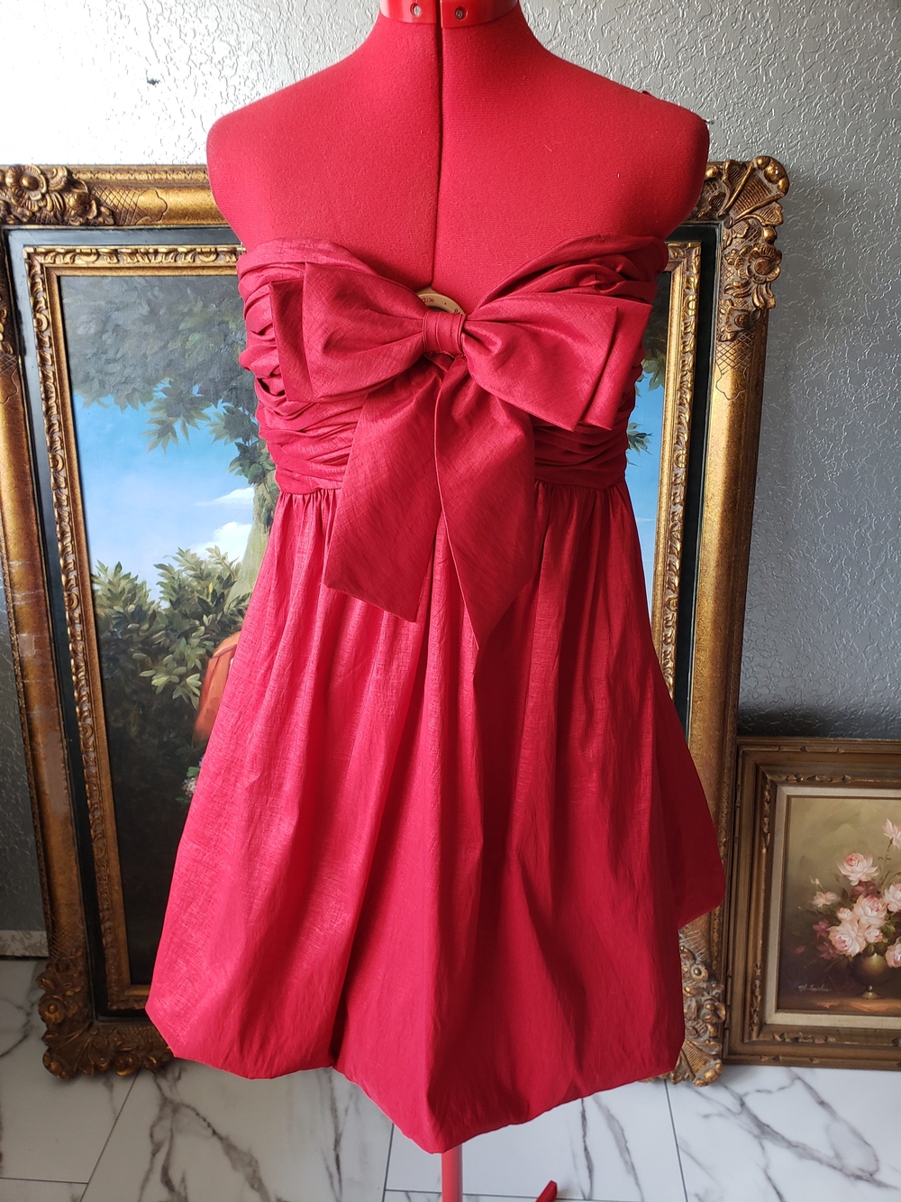 Luxe Strapless Red Bow-Front Party Dress